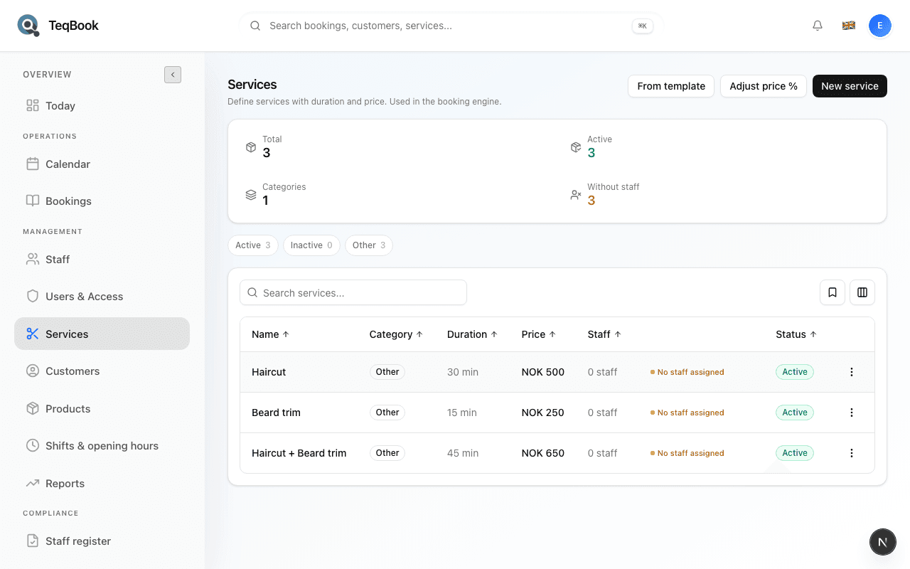 Services page before From template