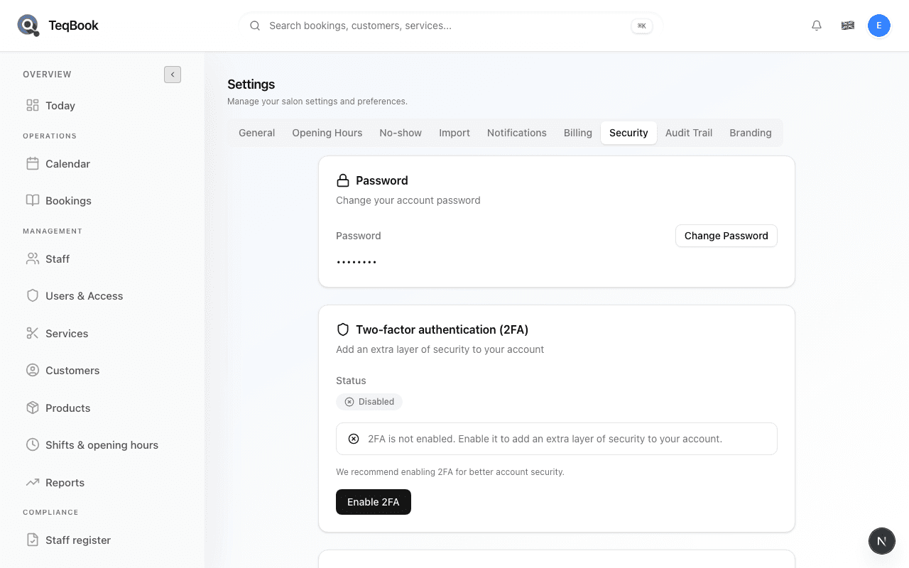 manage account security screenshot