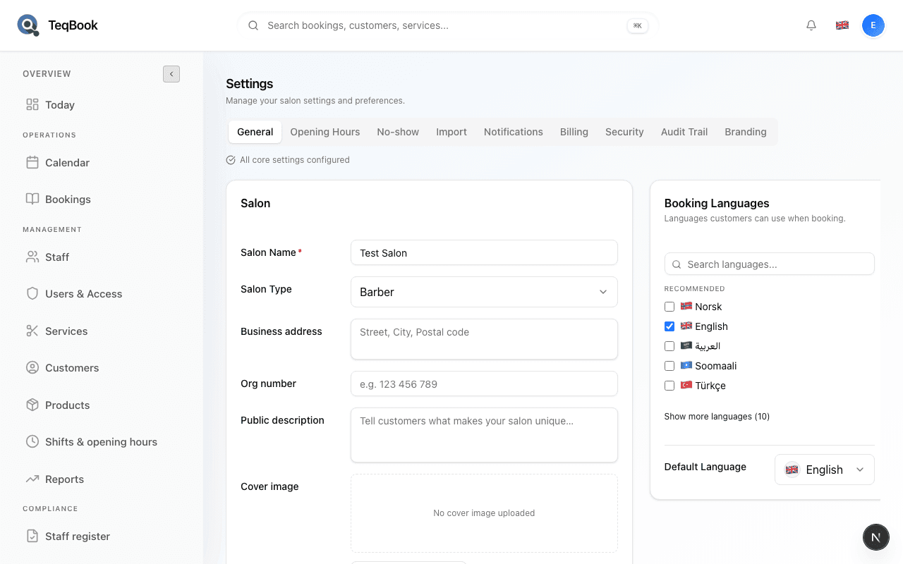 Settings General Booking Policy