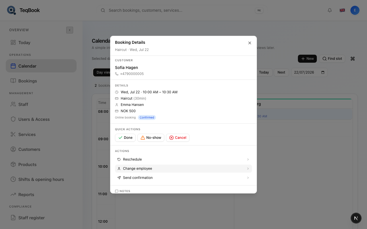 Notes section on Booking Details