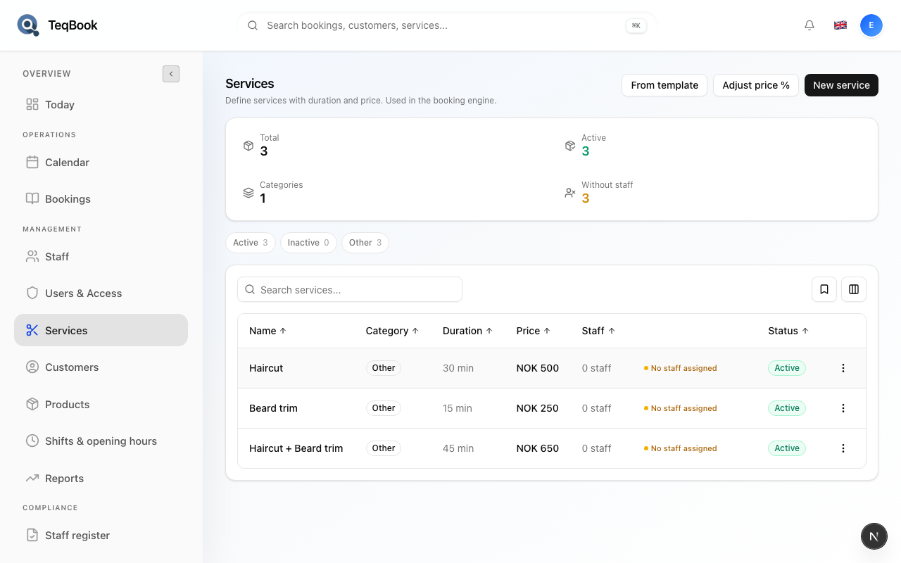 Services page before From template