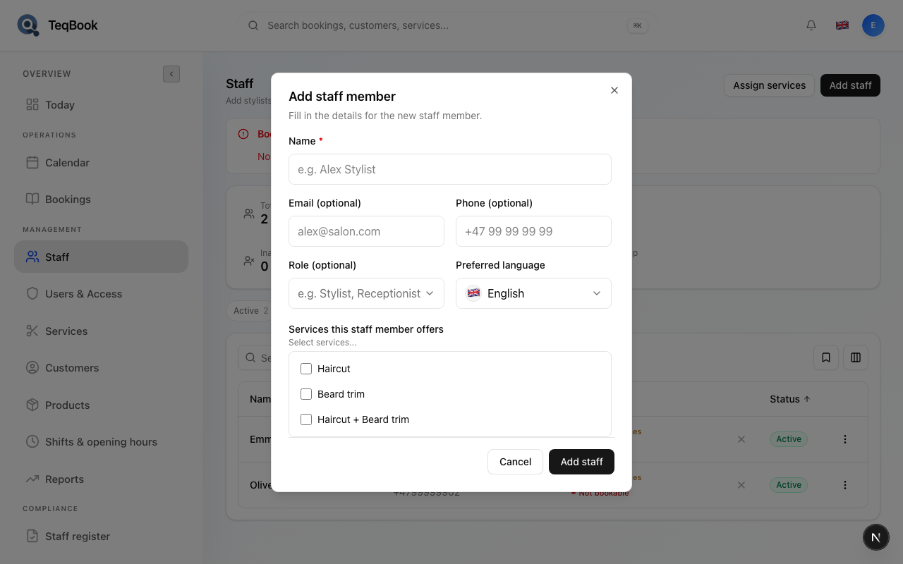 New staff member dialog