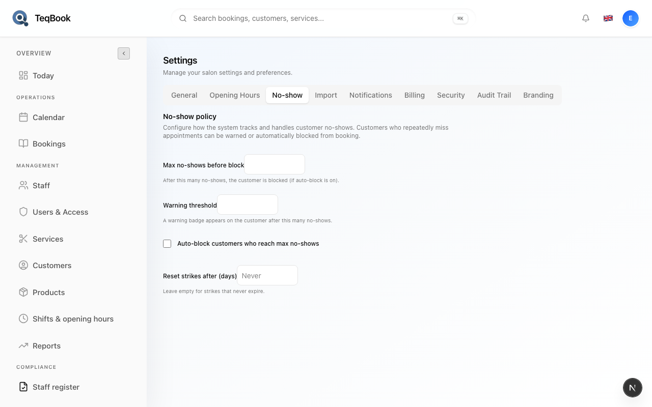 Auto-block and reset controls