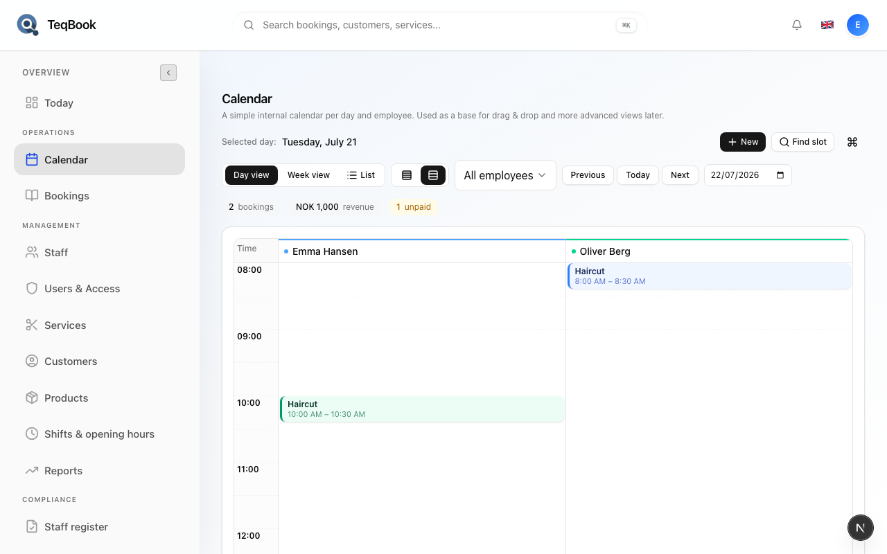 Calendar restored to All employees