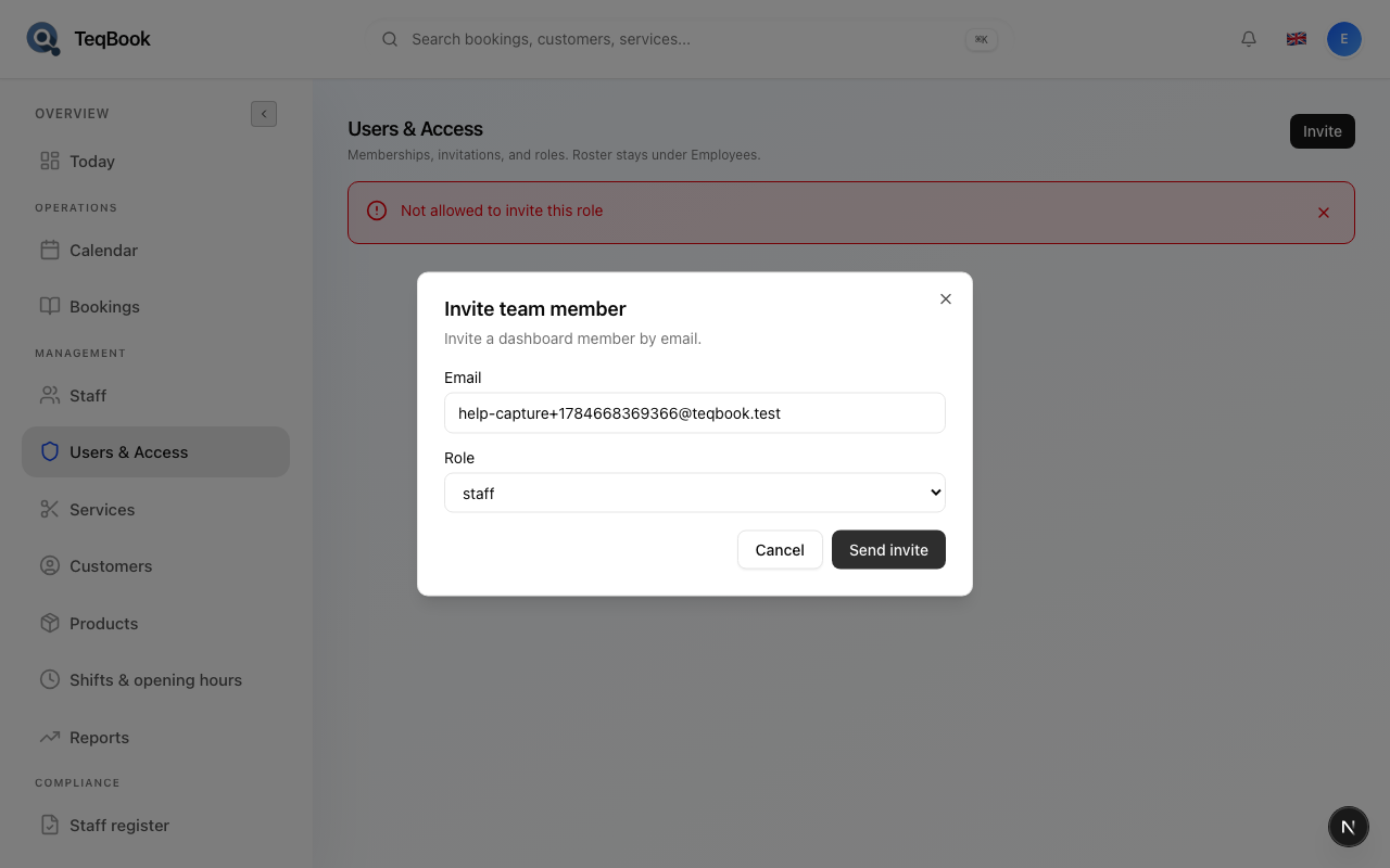 Pending invite listed in Users & Access