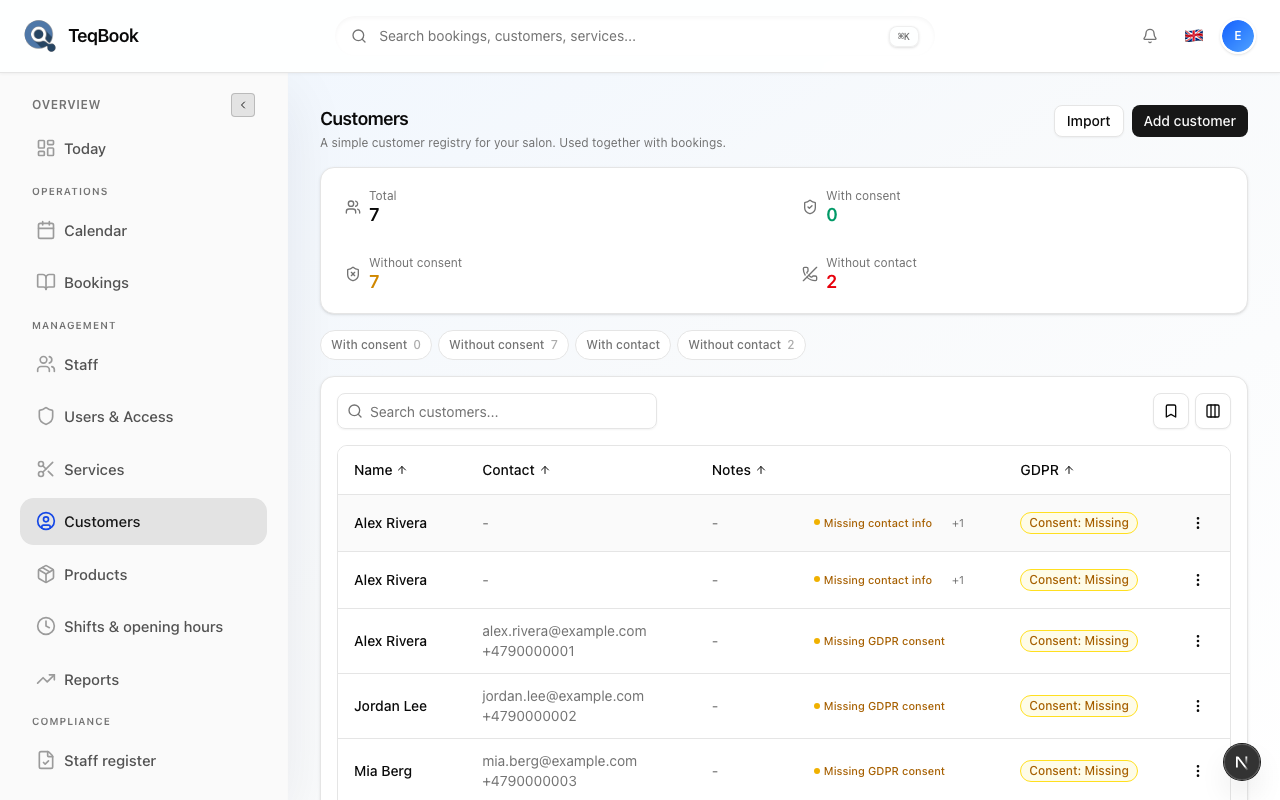 Consent badges on Customers list