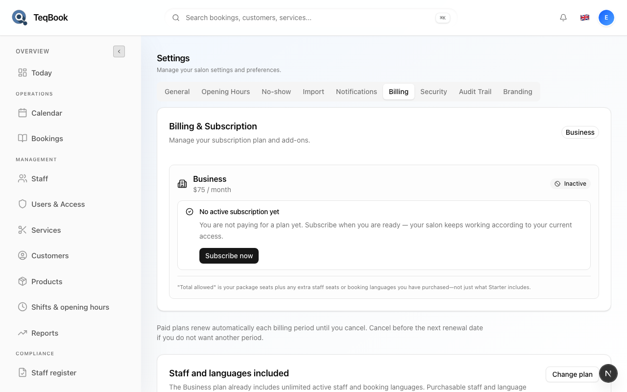 manage plan and billing screenshot
